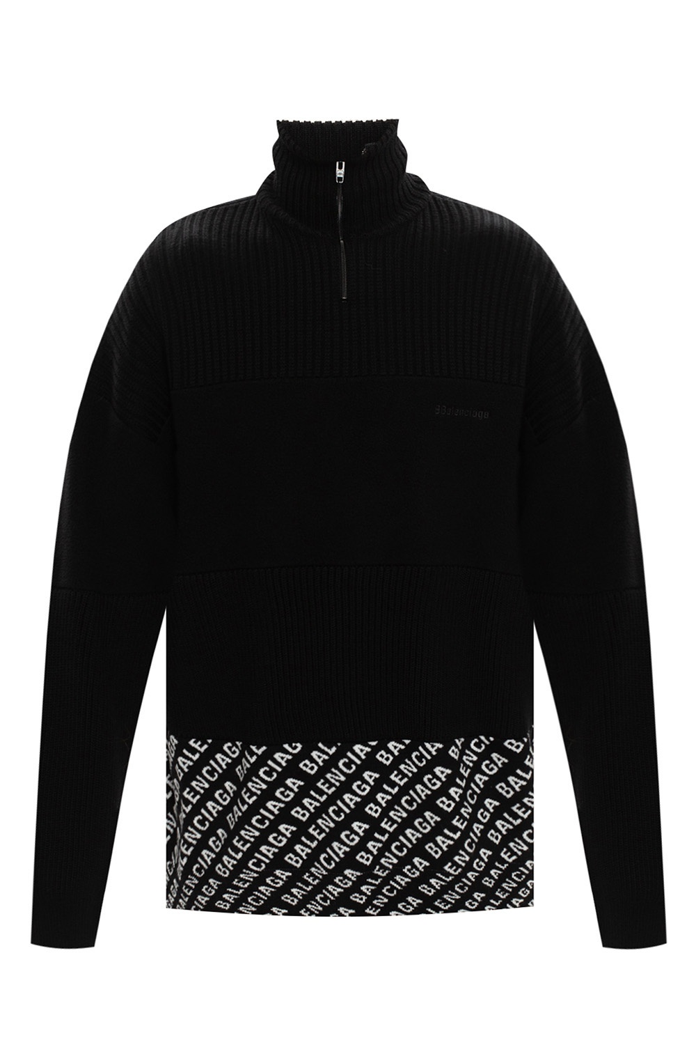 Black Wool turtleneck sweater Sweatshirt with logo Balenciaga